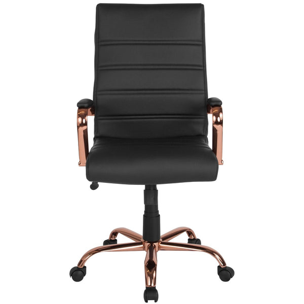 English Elm Whitney High Back Executive Swivel Office Chair - Ergonomic Comfort for Productive Workdays Black LeatherSoft/Rose Gold Frame GO-2286H-BK-RSGLD-GG