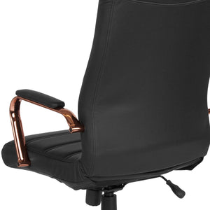 English Elm Whitney High Back Executive Swivel Office Chair - Ergonomic Comfort for Productive Workdays Black LeatherSoft/Rose Gold Frame GO-2286H-BK-RSGLD-GG