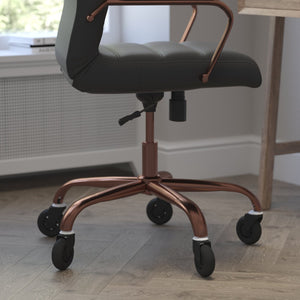 English Elm Whitney High Back Executive Swivel Office Chair - Ergonomic Design with Transparent Roller Wheels Black LeatherSoft/Rose Gold Frame GO-2286H-BK-RSGLD-RLB-GG