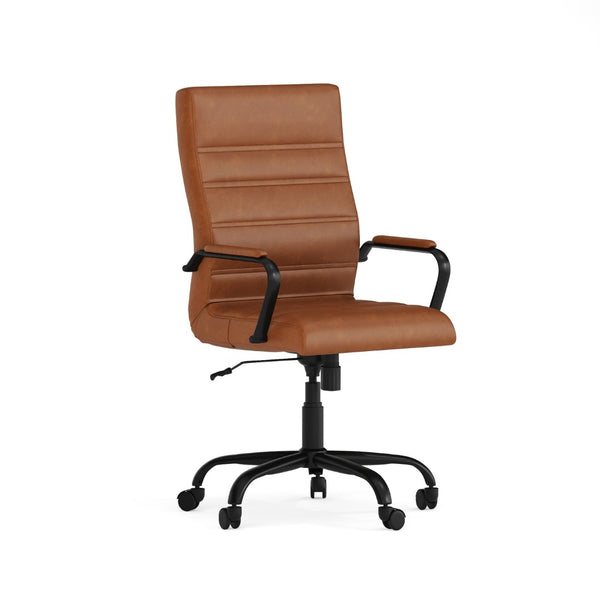 English Elm Whitney High Back Executive Swivel Office Chair - Ergonomic Comfort for Productive Workdays Brown LeatherSoft/Black Frame GO-2286H-BR-BK-GG