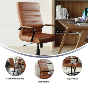 English Elm Whitney High Back Executive Swivel Office Chair - Ergonomic Comfort for Productive Workdays Brown LeatherSoft/Black Frame GO-2286H-BR-BK-GG