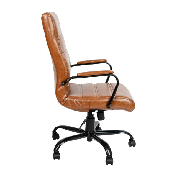 English Elm Whitney High Back Executive Swivel Office Chair - Ergonomic Comfort for Productive Workdays Brown LeatherSoft/Black Frame GO-2286H-BR-BK-GG