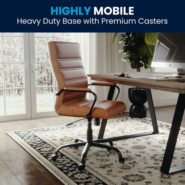 English Elm Whitney High Back Executive Swivel Office Chair - Ergonomic Comfort for Productive Workdays Brown LeatherSoft/Black Frame GO-2286H-BR-BK-GG