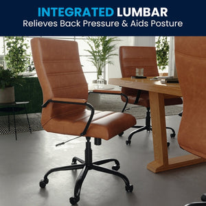 English Elm Whitney High Back Executive Swivel Office Chair - Ergonomic Comfort for Productive Workdays Brown LeatherSoft/Black Frame GO-2286H-BR-BK-GG