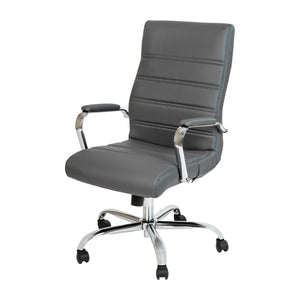English Elm Whitney High Back Executive Swivel Office Chair - Ergonomic Comfort for Productive Workdays Gray LeatherSoft/Chrome Frame GO-2286H-GR-GG
