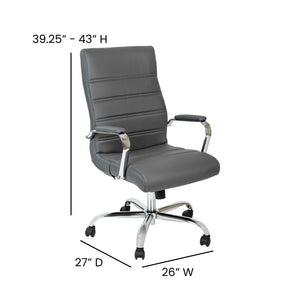 English Elm Whitney High Back Executive Swivel Office Chair - Ergonomic Comfort for Productive Workdays Gray LeatherSoft/Chrome Frame GO-2286H-GR-GG