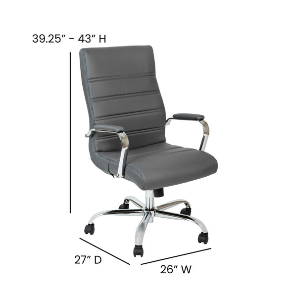 English Elm Whitney High Back Executive Swivel Office Chair - Ergonomic Comfort for Productive Workdays Gray LeatherSoft/Chrome Frame GO-2286H-GR-GG