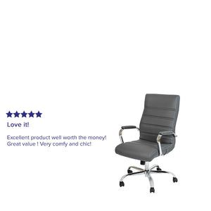 English Elm Whitney High Back Executive Swivel Office Chair - Ergonomic Comfort for Productive Workdays Gray LeatherSoft/Chrome Frame GO-2286H-GR-GG