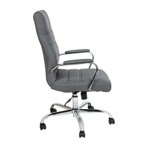 English Elm Whitney High Back Executive Swivel Office Chair - Ergonomic Comfort for Productive Workdays Gray LeatherSoft/Chrome Frame GO-2286H-GR-GG