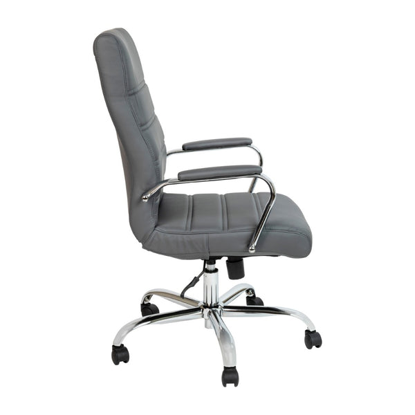 English Elm Whitney High Back Executive Swivel Office Chair - Ergonomic Comfort for Productive Workdays Gray LeatherSoft/Chrome Frame GO-2286H-GR-GG