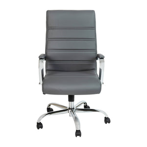 English Elm Whitney High Back Executive Swivel Office Chair - Ergonomic Comfort for Productive Workdays Gray LeatherSoft/Chrome Frame GO-2286H-GR-GG