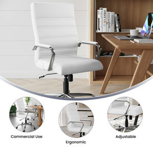 English Elm Whitney High Back Executive Swivel Office Chair - Ergonomic Comfort for Productive Workdays White LeatherSoft/Chrome Frame GO-2286H-WH-GG