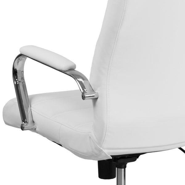 English Elm Whitney High Back Executive Swivel Office Chair - Ergonomic Comfort for Productive Workdays White LeatherSoft/Chrome Frame GO-2286H-WH-GG