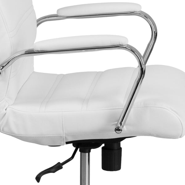 English Elm Whitney High Back Executive Swivel Office Chair - Ergonomic Comfort for Productive Workdays White LeatherSoft/Chrome Frame GO-2286H-WH-GG