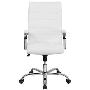 English Elm Whitney High Back Executive Swivel Office Chair - Ergonomic Comfort for Productive Workdays White LeatherSoft/Chrome Frame GO-2286H-WH-GG