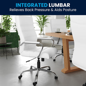 English Elm Whitney High Back Executive Swivel Office Chair - Ergonomic Comfort for Productive Workdays White LeatherSoft/Chrome Frame GO-2286H-WH-GG