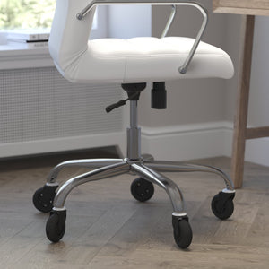 English Elm Whitney High Back Executive Swivel Office Chair - Ergonomic Design with Transparent Roller Wheels White LeatherSoft/Chrome Frame GO-2286H-WH-RLB-GG