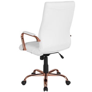 English Elm Whitney High Back Executive Swivel Office Chair - Ergonomic Comfort for Productive Workdays White LeatherSoft/Rose Gold Frame GO-2286H-WH-RSGLD-GG