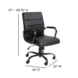 English Elm Whitney Mid-Back Executive Swivel Office Chair - Ergonomic Support, Stylish Design, Adjustable Comfort Black LeatherSoft/Black Frame GO-2286M-BK-BK-GG