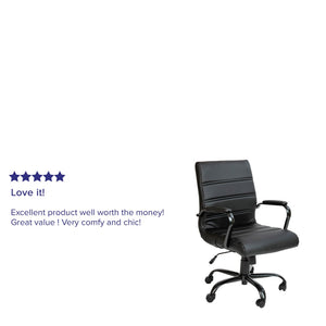 English Elm Whitney Mid-Back Executive Swivel Office Chair - Ergonomic Support, Stylish Design, Adjustable Comfort Black LeatherSoft/Black Frame GO-2286M-BK-BK-GG