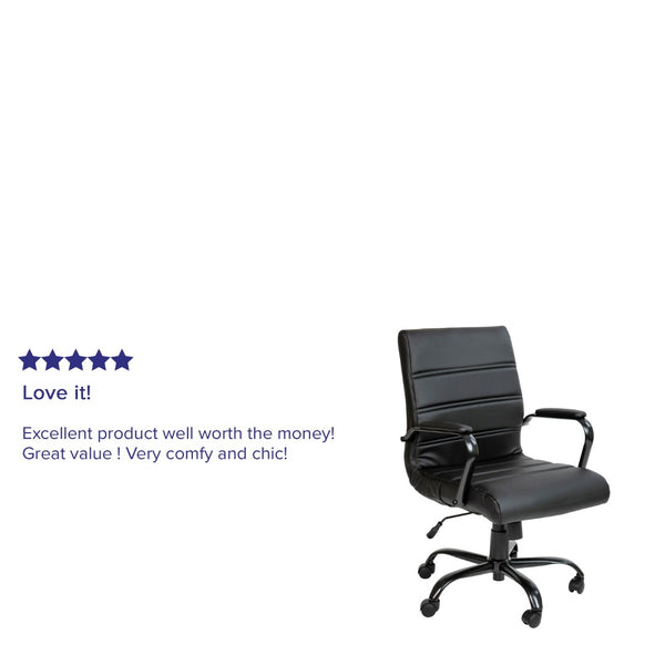 English Elm Whitney Mid-Back Executive Swivel Office Chair - Ergonomic Support, Stylish Design, Adjustable Comfort Black LeatherSoft/Black Frame GO-2286M-BK-BK-GG