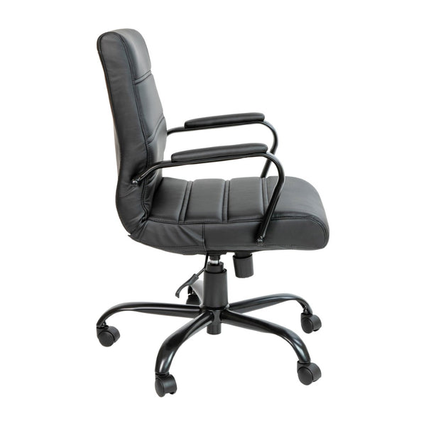 English Elm Whitney Mid-Back Executive Swivel Office Chair - Ergonomic Support, Stylish Design, Adjustable Comfort Black LeatherSoft/Black Frame GO-2286M-BK-BK-GG