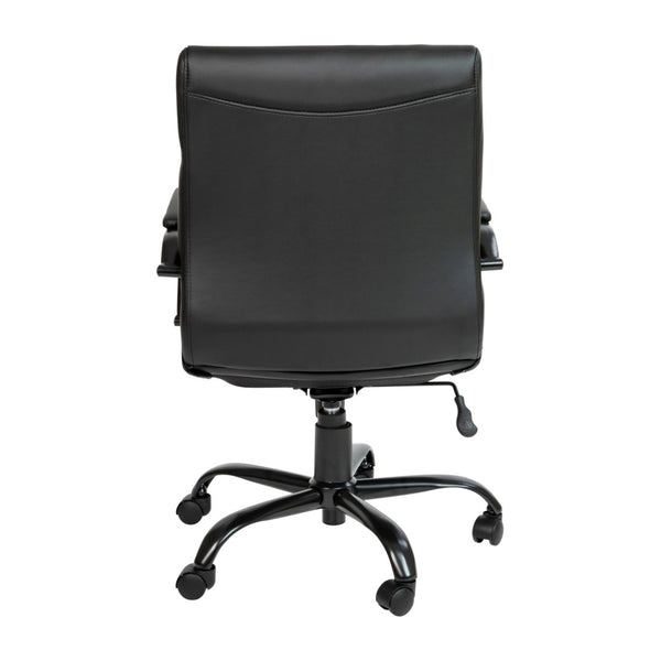 English Elm Whitney Mid-Back Executive Swivel Office Chair - Ergonomic Support, Stylish Design, Adjustable Comfort Black LeatherSoft/Black Frame GO-2286M-BK-BK-GG