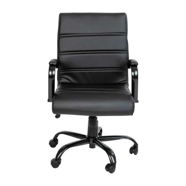 English Elm Whitney Mid-Back Executive Swivel Office Chair - Ergonomic Support, Stylish Design, Adjustable Comfort Black LeatherSoft/Black Frame GO-2286M-BK-BK-GG