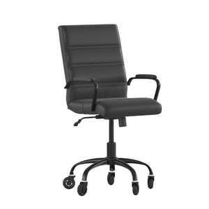English Elm Camilia Mid-Back Executive Swivel Office Chair - Ergonomic Design for Comfort and Style at Work Black LeatherSoft/Black Frame GO-2286M-BK-BK-RLB-GG