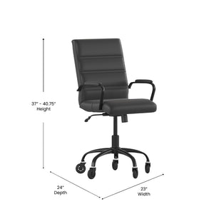 English Elm Camilia Mid-Back Executive Swivel Office Chair - Ergonomic Design for Comfort and Style at Work Black LeatherSoft/Black Frame GO-2286M-BK-BK-RLB-GG
