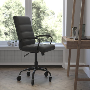 English Elm Camilia Mid-Back Executive Swivel Office Chair - Ergonomic Design for Comfort and Style at Work Black LeatherSoft/Black Frame GO-2286M-BK-BK-RLB-GG