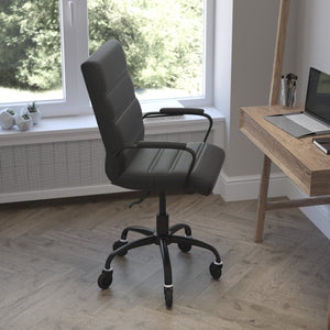 English Elm Camilia Mid-Back Executive Swivel Office Chair - Ergonomic Design for Comfort and Style at Work Black LeatherSoft/Black Frame GO-2286M-BK-BK-RLB-GG