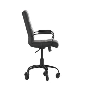 English Elm Camilia Mid-Back Executive Swivel Office Chair - Ergonomic Design for Comfort and Style at Work Black LeatherSoft/Black Frame GO-2286M-BK-BK-RLB-GG