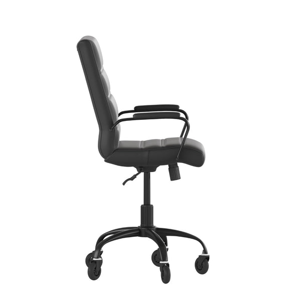 English Elm Camilia Mid-Back Executive Swivel Office Chair - Ergonomic Design for Comfort and Style at Work Black LeatherSoft/Black Frame GO-2286M-BK-BK-RLB-GG