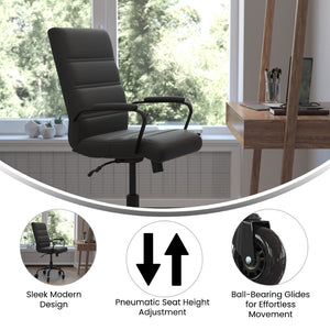 English Elm Camilia Mid-Back Executive Swivel Office Chair - Ergonomic Design for Comfort and Style at Work Black LeatherSoft/Black Frame GO-2286M-BK-BK-RLB-GG