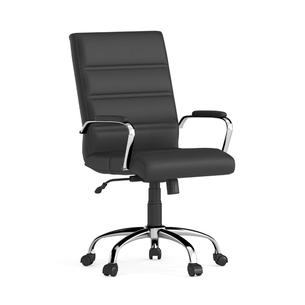 English Elm Whitney Mid-Back Executive Swivel Office Chair - Ergonomic Support, Stylish Design, Adjustable Comfort Black LeatherSoft/Chrome Frame GO-2286M-BK-GG