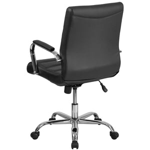 English Elm Whitney Mid-Back Executive Swivel Office Chair - Ergonomic Support, Stylish Design, Adjustable Comfort Black LeatherSoft/Chrome Frame GO-2286M-BK-GG