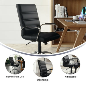 English Elm Whitney Mid-Back Executive Swivel Office Chair - Ergonomic Support, Stylish Design, Adjustable Comfort Black LeatherSoft/Chrome Frame GO-2286M-BK-GG