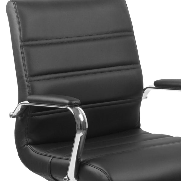 English Elm Whitney Mid-Back Executive Swivel Office Chair - Ergonomic Support, Stylish Design, Adjustable Comfort Black LeatherSoft/Chrome Frame GO-2286M-BK-GG