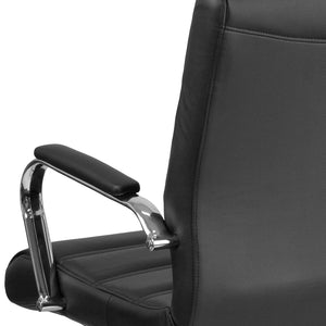 English Elm Whitney Mid-Back Executive Swivel Office Chair - Ergonomic Support, Stylish Design, Adjustable Comfort Black LeatherSoft/Chrome Frame GO-2286M-BK-GG