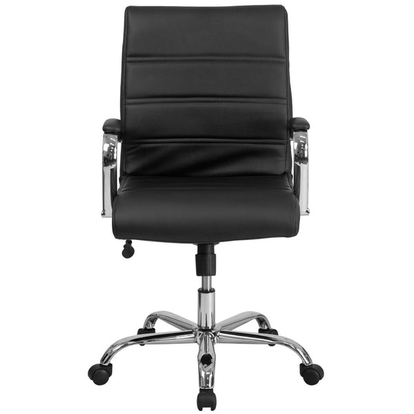 English Elm Whitney Mid-Back Executive Swivel Office Chair - Ergonomic Support, Stylish Design, Adjustable Comfort Black LeatherSoft/Chrome Frame GO-2286M-BK-GG