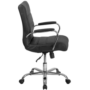English Elm Whitney Mid-Back Executive Swivel Office Chair - Ergonomic Support, Stylish Design, Adjustable Comfort Black LeatherSoft/Chrome Frame GO-2286M-BK-GG