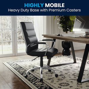 English Elm Whitney Mid-Back Executive Swivel Office Chair - Ergonomic Support, Stylish Design, Adjustable Comfort Black LeatherSoft/Chrome Frame GO-2286M-BK-GG