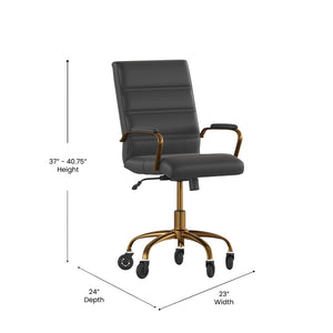 English Elm Camilia Mid-Back Executive Swivel Office Chair - Ergonomic Design for Comfort and Style at Work Black LeatherSoft/Gold Frame GO-2286M-BK-GLD-RLB-GG