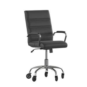 English Elm Camilia Mid-Back Executive Swivel Office Chair - Ergonomic Design for Comfort and Style at Work Black LeatherSoft/Chrome Frame GO-2286M-BK-RLB-GG