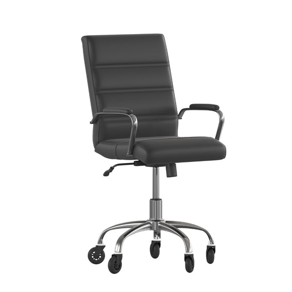 English Elm Camilia Mid-Back Executive Swivel Office Chair - Ergonomic Design for Comfort and Style at Work Black LeatherSoft/Chrome Frame GO-2286M-BK-RLB-GG