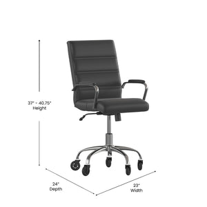 English Elm Camilia Mid-Back Executive Swivel Office Chair - Ergonomic Design for Comfort and Style at Work Black LeatherSoft/Chrome Frame GO-2286M-BK-RLB-GG
