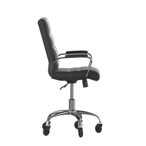 English Elm Camilia Mid-Back Executive Swivel Office Chair - Ergonomic Design for Comfort and Style at Work Black LeatherSoft/Chrome Frame GO-2286M-BK-RLB-GG