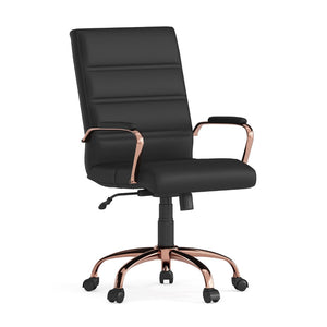 English Elm Whitney Mid-Back Executive Swivel Office Chair - Ergonomic Support, Stylish Design, Adjustable Comfort Black LeatherSoft/Rose Gold Frame GO-2286M-BK-RSGLD-GG