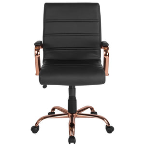 English Elm Whitney Mid-Back Executive Swivel Office Chair - Ergonomic Support, Stylish Design, Adjustable Comfort Black LeatherSoft/Rose Gold Frame GO-2286M-BK-RSGLD-GG